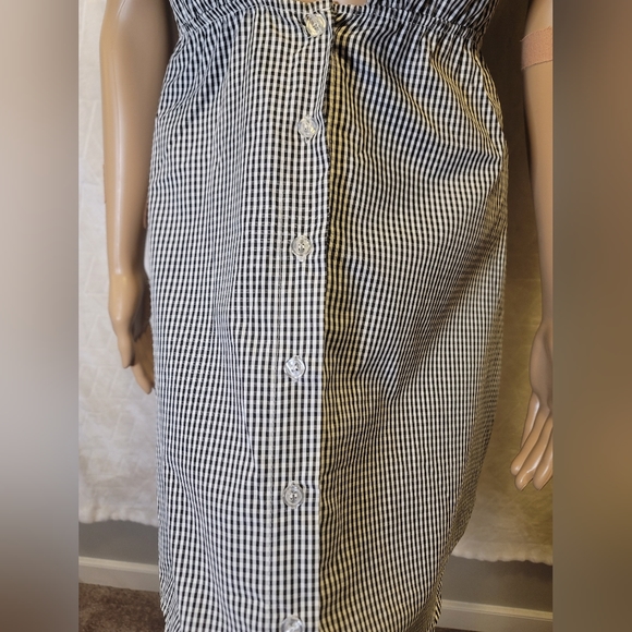 Padded Spaghetti Smocked Back Button Down Checkered Mini Dress - Picture 2 of 9